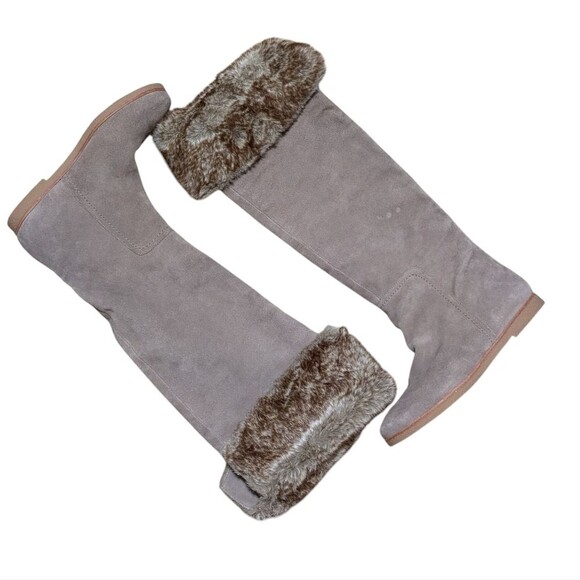 Sam Edelman Orlando suede knee high boots size 8.5M taupe faux fur cuffs pull on - Picture 7 of 13